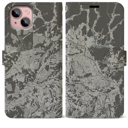 【三田（兵庫県）】地図柄iPhoneケース（手帳タイプ）モノトーン・iPhone 15 Plus 用