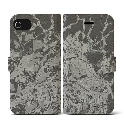 【三田（兵庫県）】地図柄iPhoneケース（手帳タイプ）モノトーン・iPhone SE（第3 / 第2世代） / 8 / 7 / 6s / 6 用