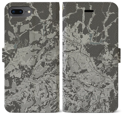 【三田（兵庫県）】地図柄iPhoneケース（手帳タイプ）モノトーン・iPhone 8Plus /7Plus / 6sPlus / 6Plus 用