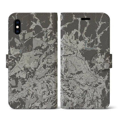 【三田（兵庫県）】地図柄iPhoneケース（手帳タイプ）モノトーン・iPhone XS / X 用