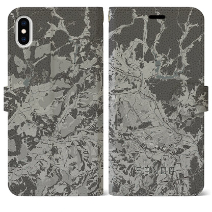 【三田（兵庫県）】地図柄iPhoneケース（手帳タイプ）モノトーン・iPhone XS Max 用