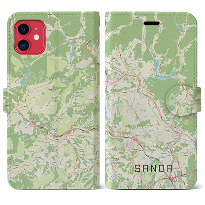 【三田（兵庫県）】地図柄iPhoneケース（手帳タイプ）ナチュラル・iPhone 11 用