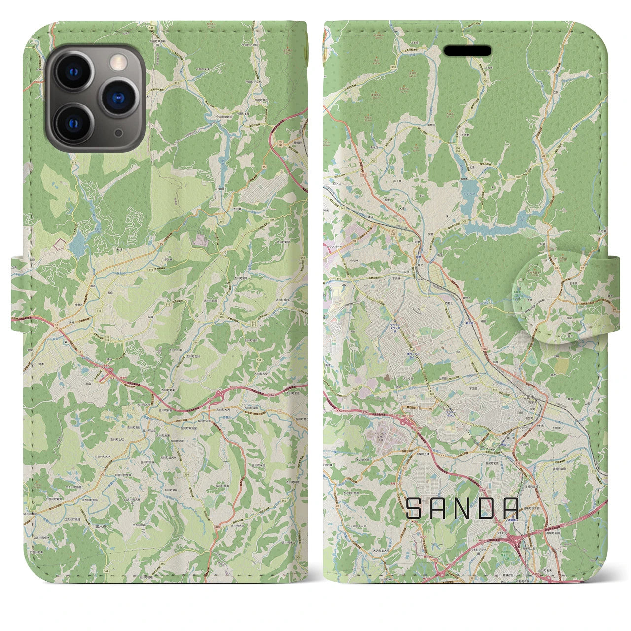 【三田】地図柄iPhoneケース（手帳両面タイプ・ナチュラル）iPhone 11 Pro Max 用