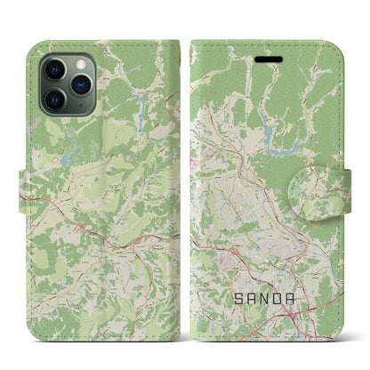 【三田（兵庫県）】地図柄iPhoneケース（手帳タイプ）ナチュラル・iPhone 11 Pro 用