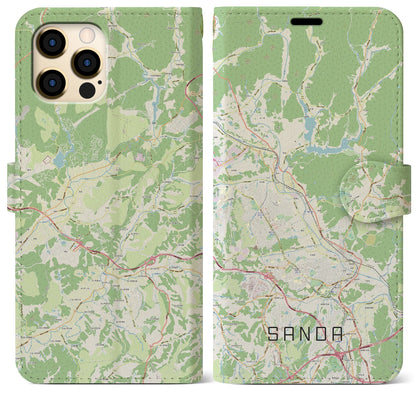 【三田（兵庫県）】地図柄iPhoneケース（手帳タイプ）ナチュラル・iPhone 12 Pro Max 用