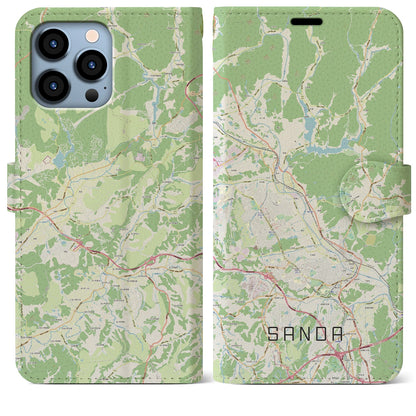 【三田（兵庫県）】地図柄iPhoneケース（手帳タイプ）ナチュラル・iPhone 13 Pro Max 用