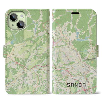 【三田（兵庫県）】地図柄iPhoneケース（手帳タイプ）ナチュラル・iPhone 15 用