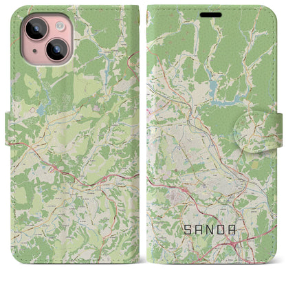【三田（兵庫県）】地図柄iPhoneケース（手帳タイプ）ナチュラル・iPhone 15 Plus 用