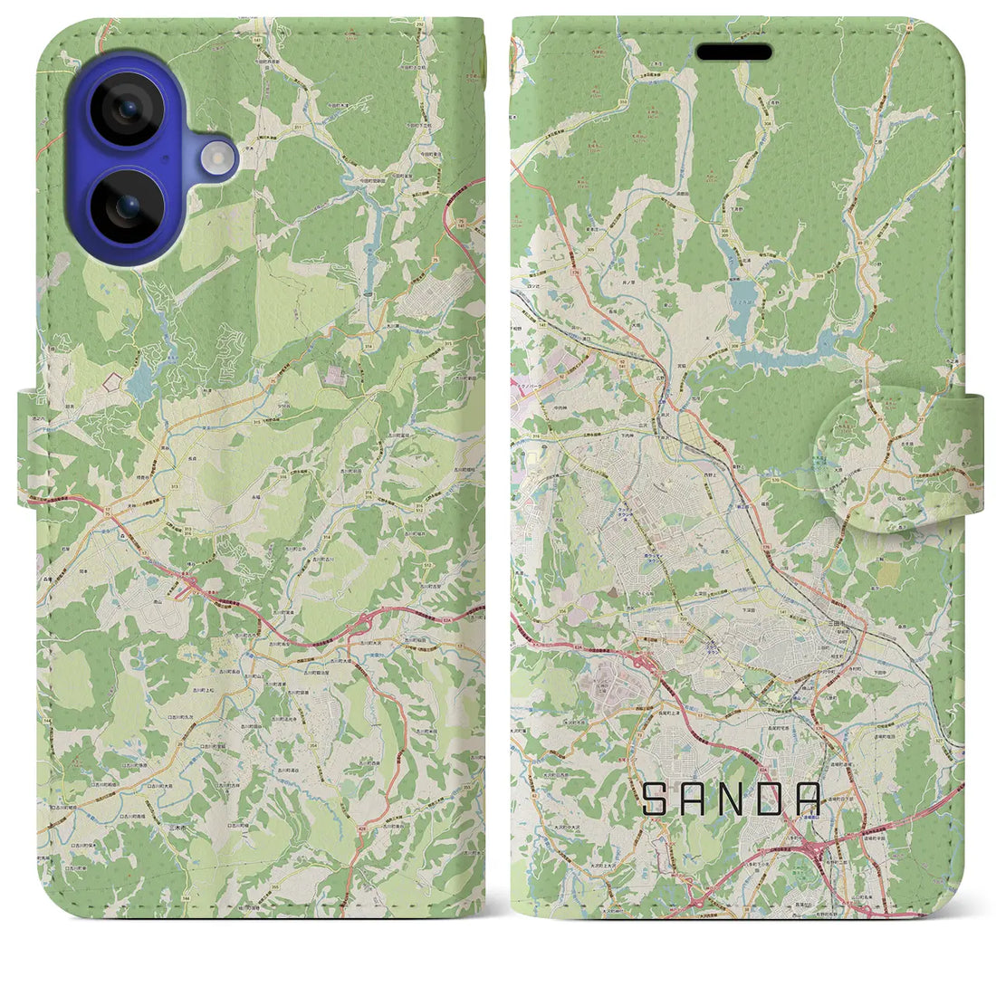 【三田(兵庫県)】地図柄iPhoneケース(手帳タイプ)ナチュラル・iPhone 16 Pro Max 用