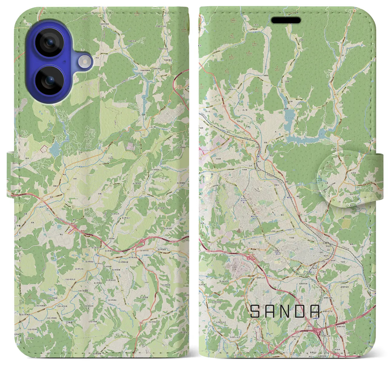 【三田（兵庫県）】地図柄iPhoneケース（手帳タイプ）ナチュラル・iPhone 16 Pro Max 用