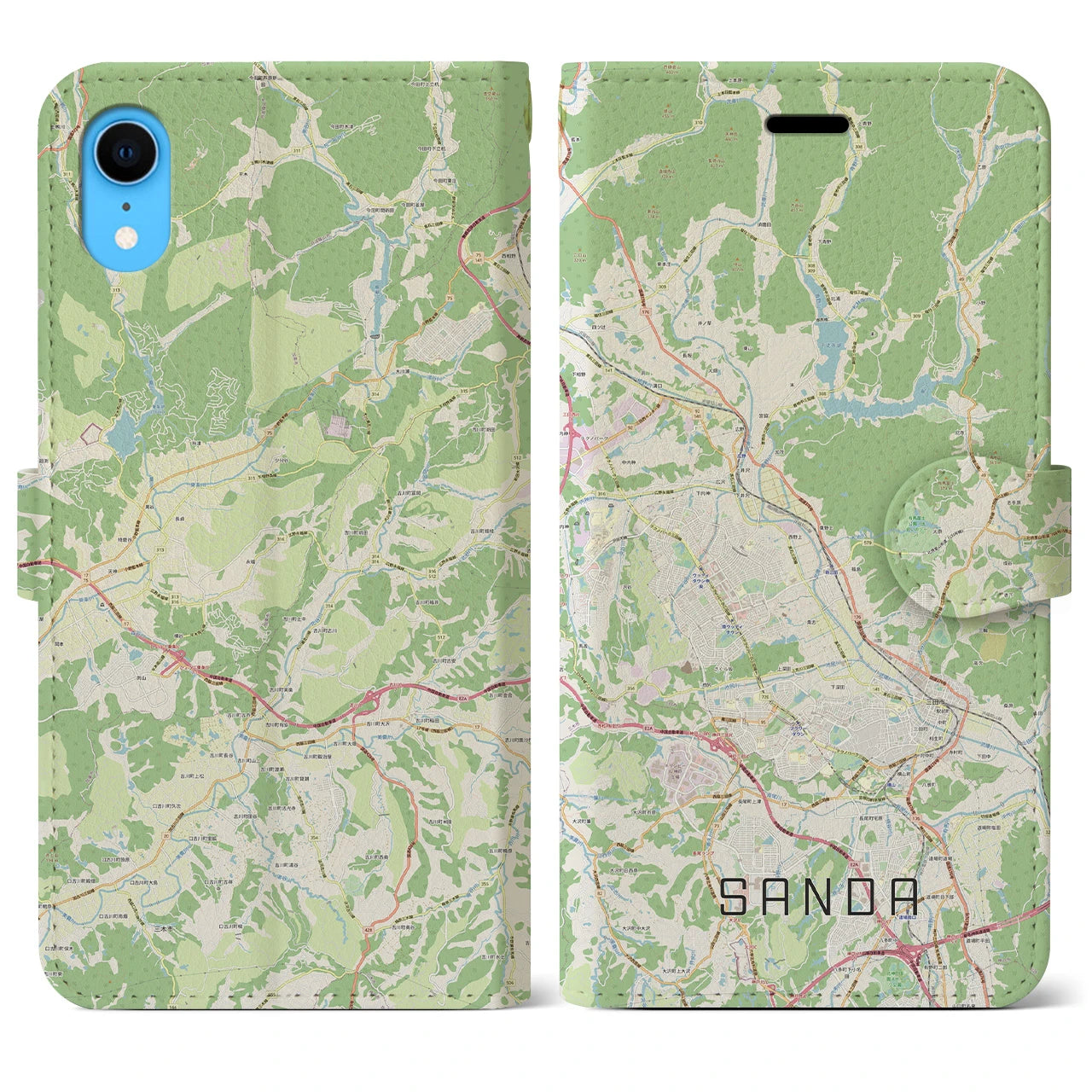 【三田】地図柄iPhoneケース（手帳両面タイプ・ナチュラル）iPhone XR 用