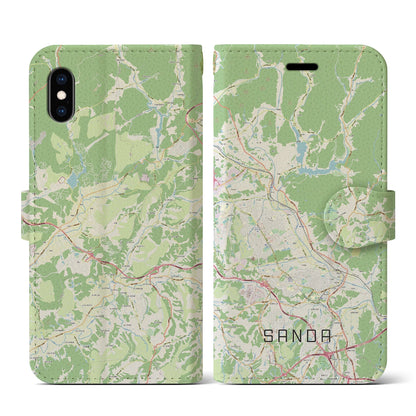 【三田（兵庫県）】地図柄iPhoneケース（手帳タイプ）ナチュラル・iPhone XS / X 用