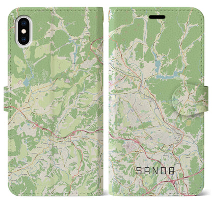 【三田（兵庫県）】地図柄iPhoneケース（手帳タイプ）ナチュラル・iPhone XS Max 用