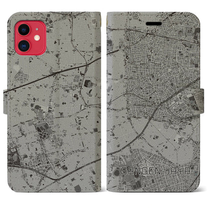 【三軒茶屋（東京都）】地図柄iPhoneケース（手帳タイプ）モノトーン・iPhone 11 用