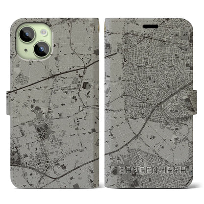 【三軒茶屋（東京都）】地図柄iPhoneケース（手帳タイプ）モノトーン・iPhone 15 用