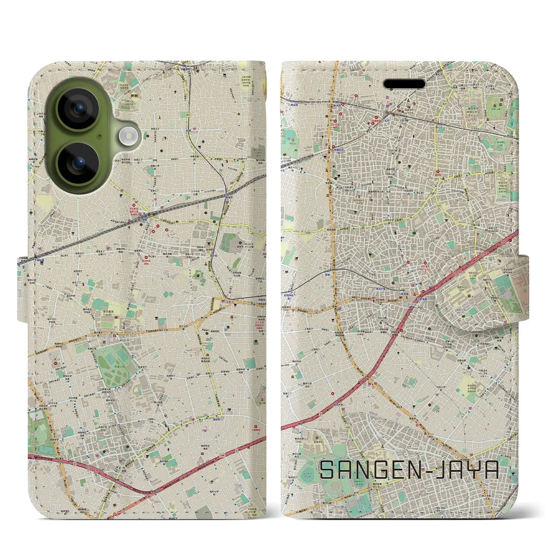 【三軒茶屋(東京都)】地図柄iPhoneケース(手帳タイプ)モノトーン・iPhone 17 Pro Max 用