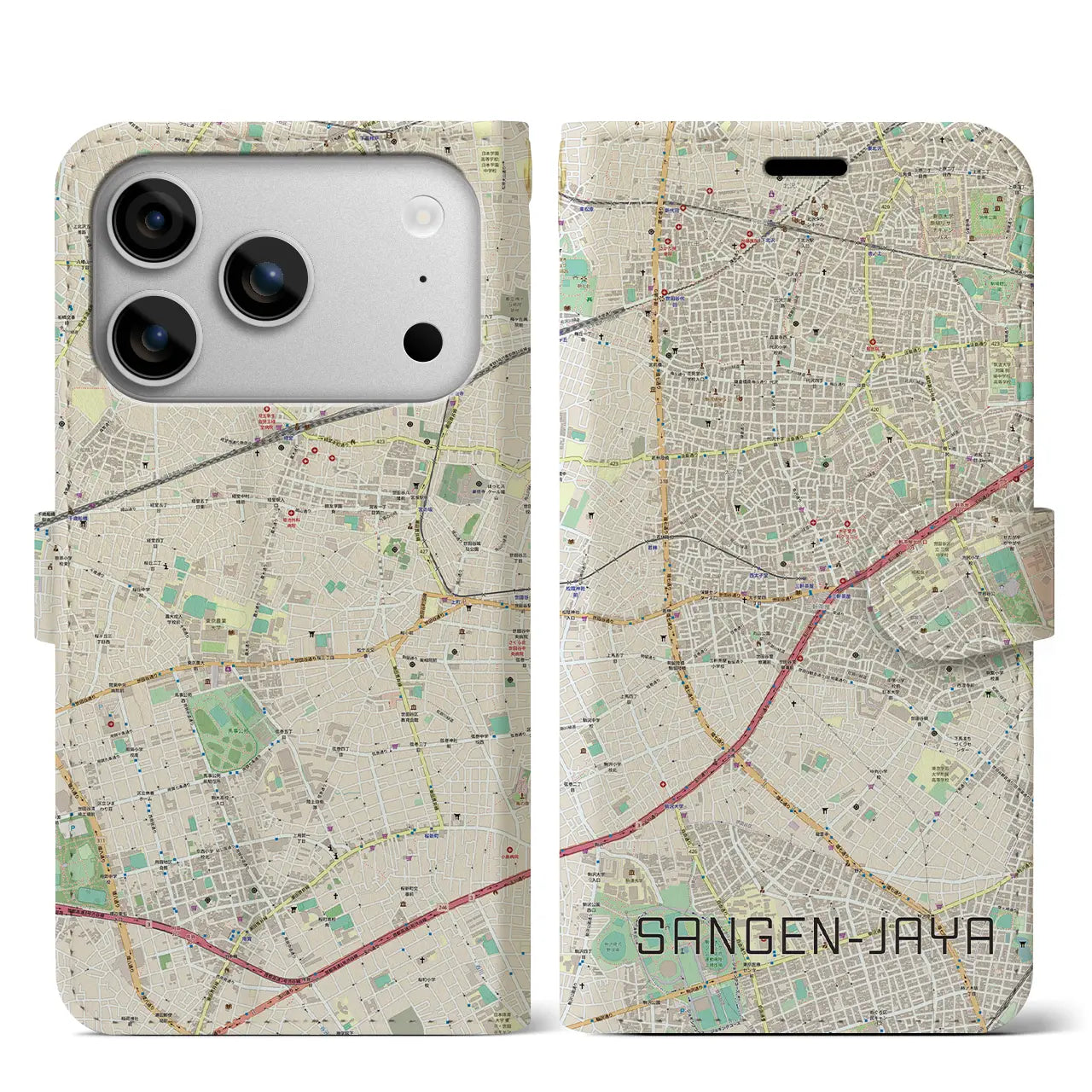 【三軒茶屋（東京都）】地図柄iPhoneケース（手帳タイプ）