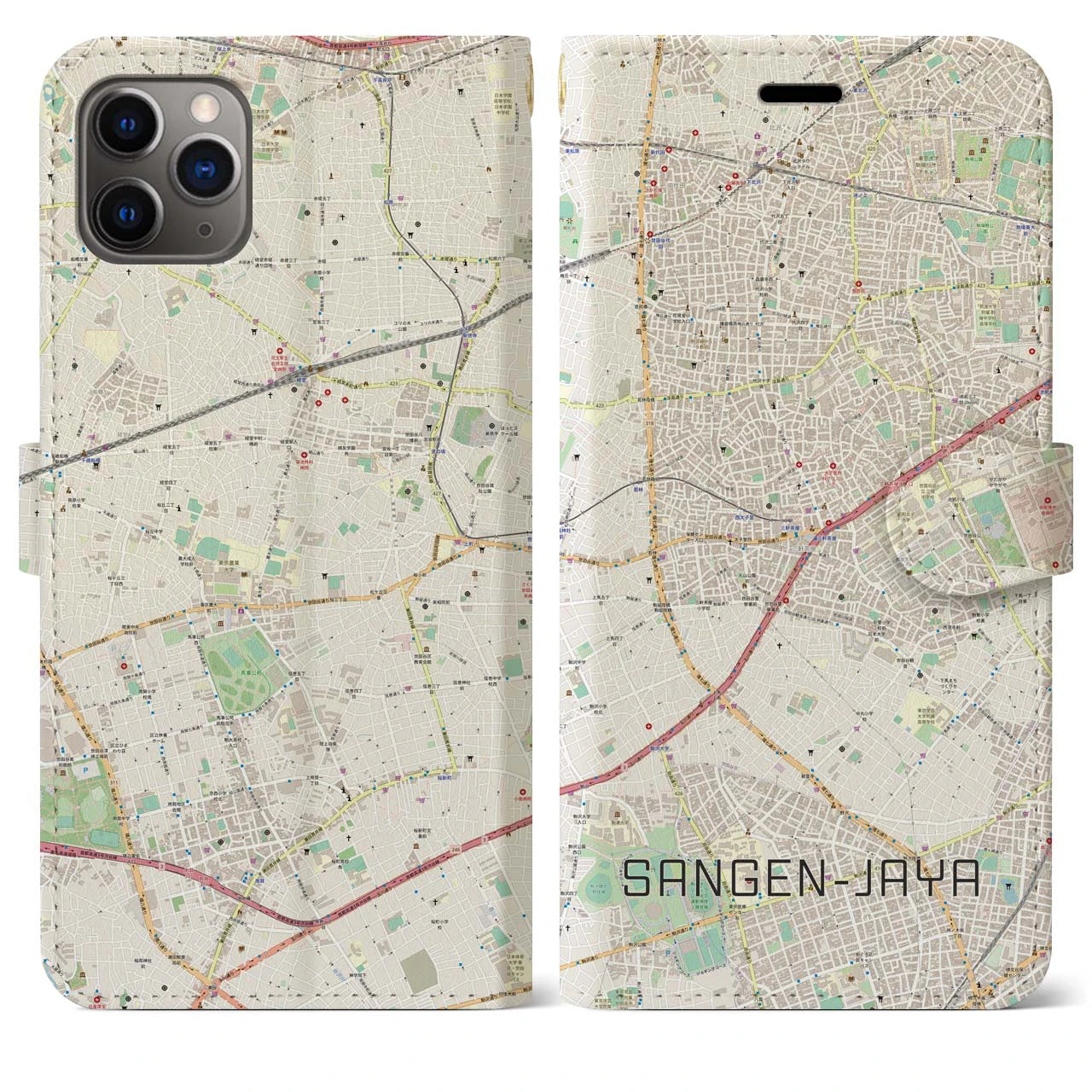 【三軒茶屋（東京都）】地図柄iPhoneケース（手帳タイプ）