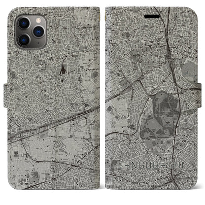 【参宮橋（東京都）】地図柄iPhoneケース（手帳タイプ）モノトーン・iPhone 11 Pro Max 用