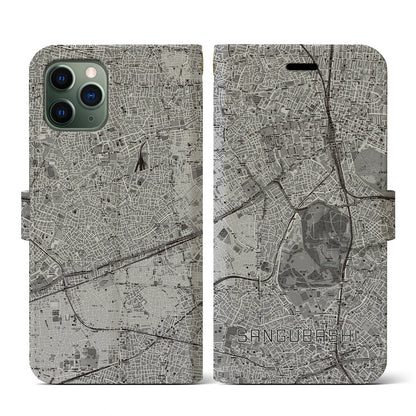 【参宮橋（東京都）】地図柄iPhoneケース（手帳タイプ）モノトーン・iPhone 11 Pro 用