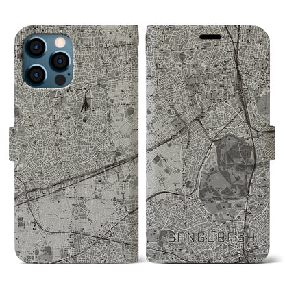 【参宮橋（東京都）】地図柄iPhoneケース（手帳タイプ）モノトーン・iPhone 12 / 12 Pro 用