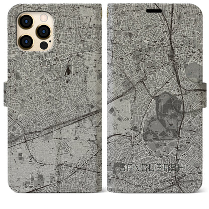 【参宮橋（東京都）】地図柄iPhoneケース（手帳タイプ）モノトーン・iPhone 12 Pro Max 用