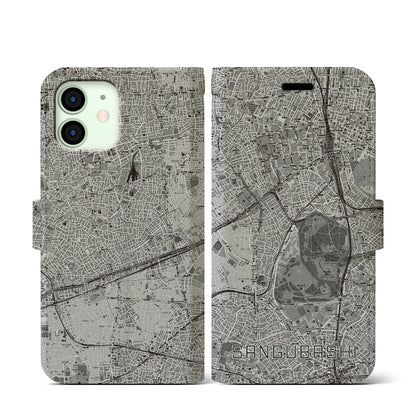 【参宮橋（東京都）】地図柄iPhoneケース（手帳タイプ）モノトーン・iPhone 12 mini 用