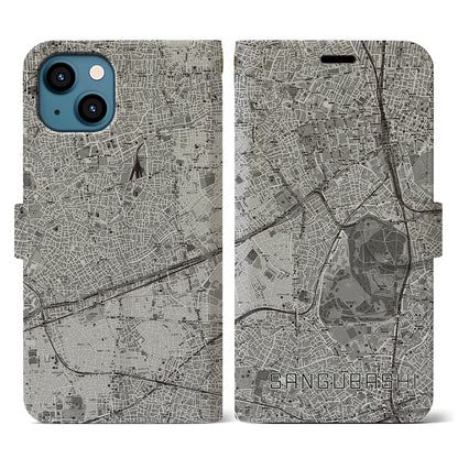 【参宮橋（東京都）】地図柄iPhoneケース（手帳タイプ）モノトーン・iPhone 13 用