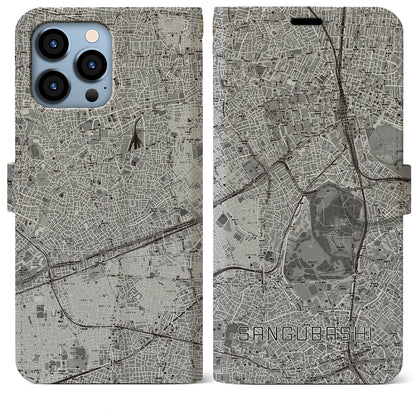 【参宮橋（東京都）】地図柄iPhoneケース（手帳タイプ）モノトーン・iPhone 13 Pro Max 用