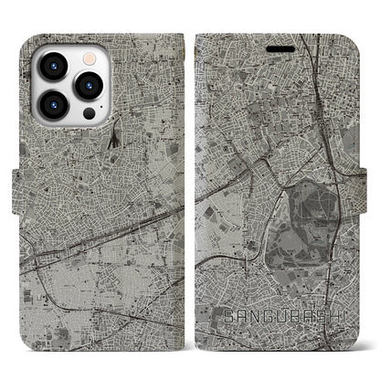 【参宮橋（東京都）】地図柄iPhoneケース（手帳タイプ）モノトーン・iPhone 13 Pro 用