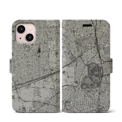 【参宮橋（東京都）】地図柄iPhoneケース（手帳タイプ）モノトーン・iPhone 13 mini 用