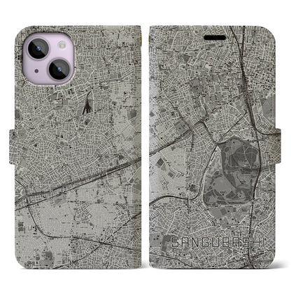 【参宮橋（東京都）】地図柄iPhoneケース（手帳タイプ）モノトーン・iPhone 14 用