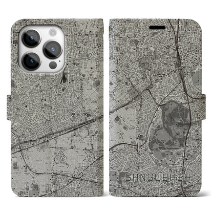 【参宮橋（東京都）】地図柄iPhoneケース（手帳タイプ）モノトーン・iPhone 14 Pro 用