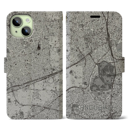 【参宮橋（東京都）】地図柄iPhoneケース（手帳タイプ）モノトーン・iPhone 15 用