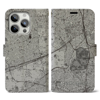 【参宮橋（東京都）】地図柄iPhoneケース（手帳タイプ）モノトーン・iPhone 15 Pro 用