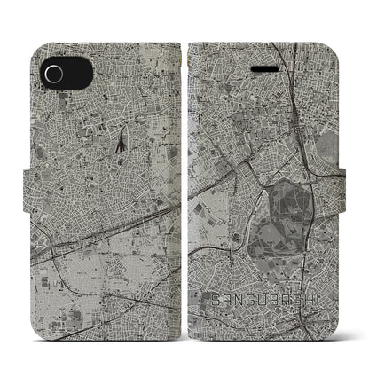 【参宮橋（東京都）】地図柄iPhoneケース（手帳タイプ）モノトーン・iPhone SE（第3 / 第2世代） / 8 / 7 / 6s / 6 用