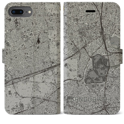 【参宮橋（東京都）】地図柄iPhoneケース（手帳タイプ）モノトーン・iPhone 8Plus /7Plus / 6sPlus / 6Plus 用