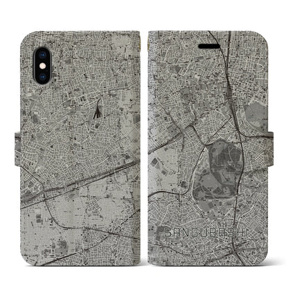 【参宮橋（東京都）】地図柄iPhoneケース（手帳タイプ）モノトーン・iPhone XS / X 用