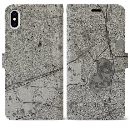 【参宮橋（東京都）】地図柄iPhoneケース（手帳タイプ）モノトーン・iPhone XS Max 用