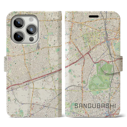【参宮橋（東京都）】地図柄iPhoneケース（手帳タイプ）ナチュラル・iPhone 15 Pro 用
