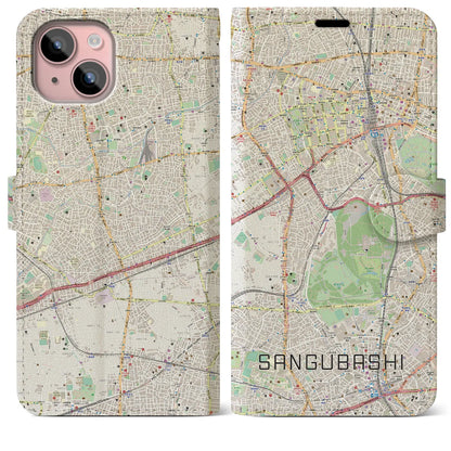 【参宮橋（東京都）】地図柄iPhoneケース（手帳タイプ）ナチュラル・iPhone 15 Plus 用