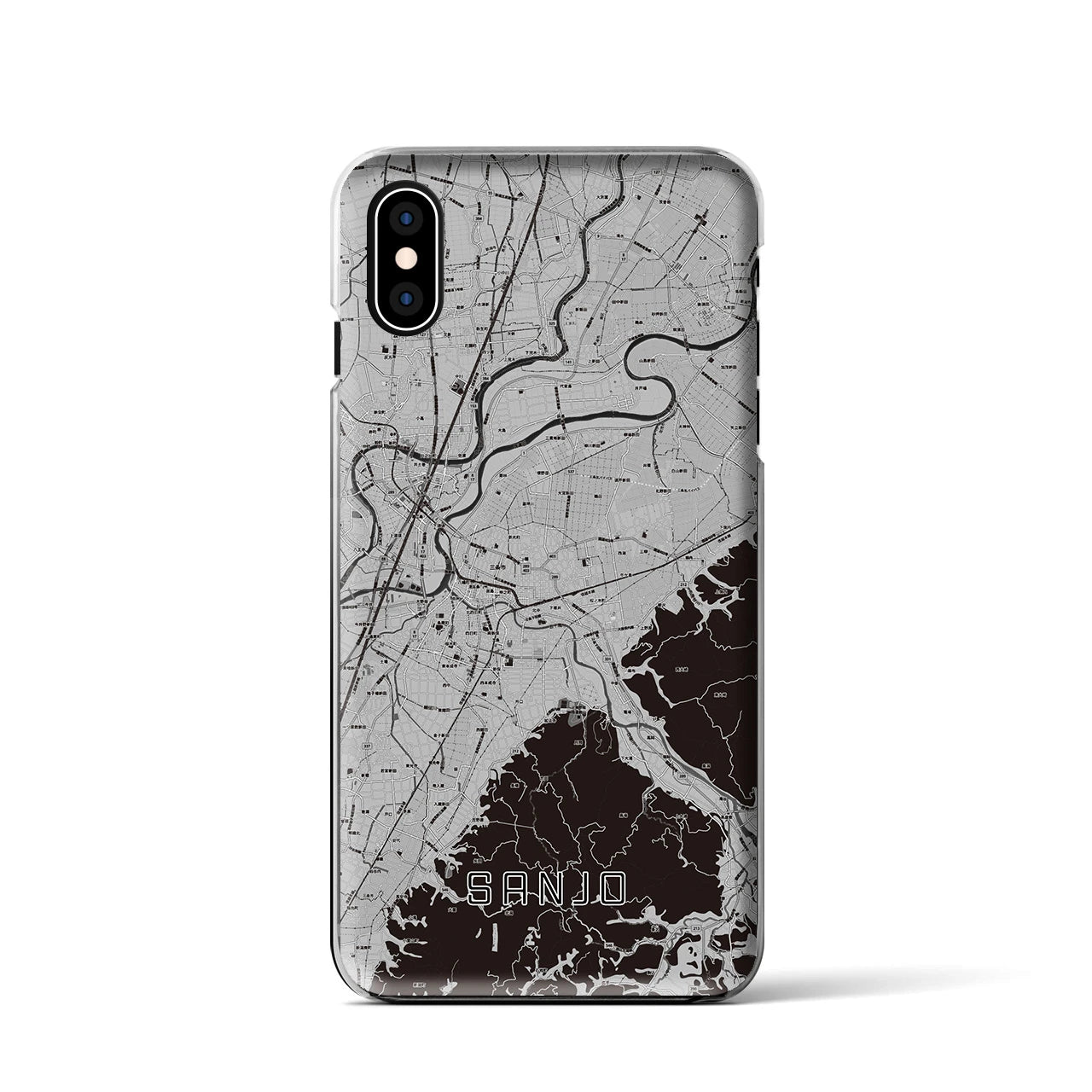 【三条（新潟県）】地図柄iPhoneケース（クリアタイプ）モノトーン・iPhone XS / X 用