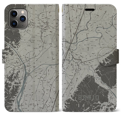 【三条（新潟県）】地図柄iPhoneケース（手帳タイプ）モノトーン・iPhone 11 Pro Max 用