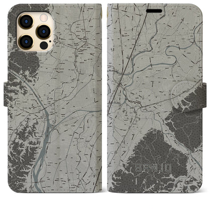 【三条（新潟県）】地図柄iPhoneケース（手帳タイプ）モノトーン・iPhone 12 Pro Max 用