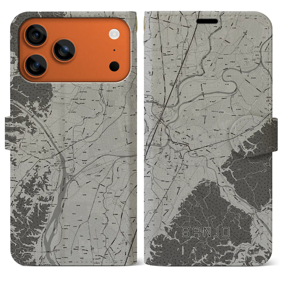 【三条（新潟県）】地図柄iPhoneケース（手帳タイプ）