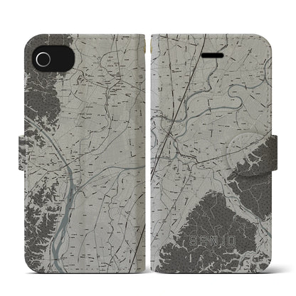 【三条（新潟県）】地図柄iPhoneケース（手帳タイプ）モノトーン・iPhone SE（第3 / 第2世代） / 8 / 7 / 6s / 6 用