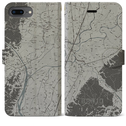 【三条（新潟県）】地図柄iPhoneケース（手帳タイプ）モノトーン・iPhone 8Plus /7Plus / 6sPlus / 6Plus 用