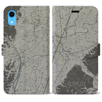 【三条（新潟県）】地図柄iPhoneケース（手帳タイプ）モノトーン・iPhone XR 用