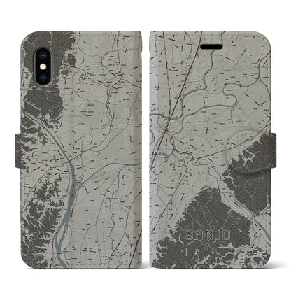 【三条（新潟県）】地図柄iPhoneケース（手帳タイプ）モノトーン・iPhone XS / X 用