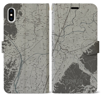 【三条（新潟県）】地図柄iPhoneケース（手帳タイプ）モノトーン・iPhone XS Max 用